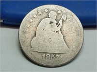 OF) 1857 seated liberty silver quarter