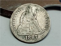 OF) 1887 seated liberty silver dime