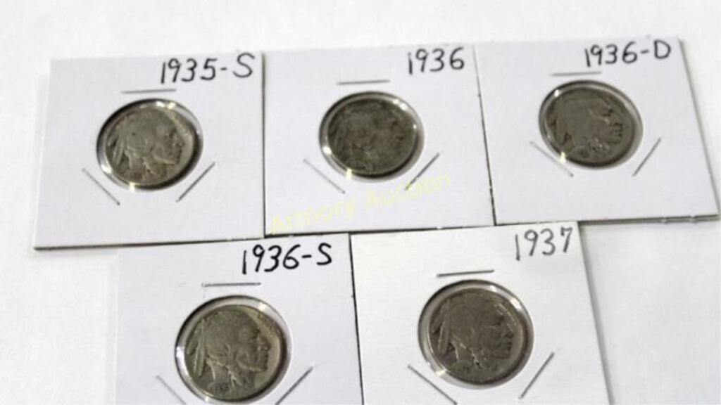 5 BUFFALO NICKELS