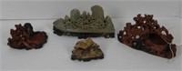 (4) Oriental sculpted floral soap stone