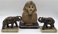 (N) King tut and elephant statues 4-8in h