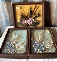 3 Shadow Box Floral Wall Art.   NO SHIPPING