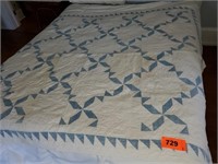 APP. 60 X 76 BLUE WINDMILL STYLE QUILT - STAINS