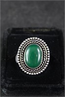 German Silver & Green Onyx Ring Size 7 NEW
