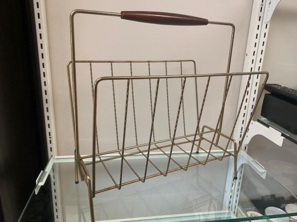 Vintage Mid Century Brass / Wood Magazine Stand