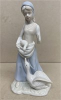 Porcelain figurine woman holding duck