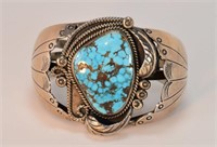 Navajo Silver Cuff Bracelet w/Sleeping Beauty Turq