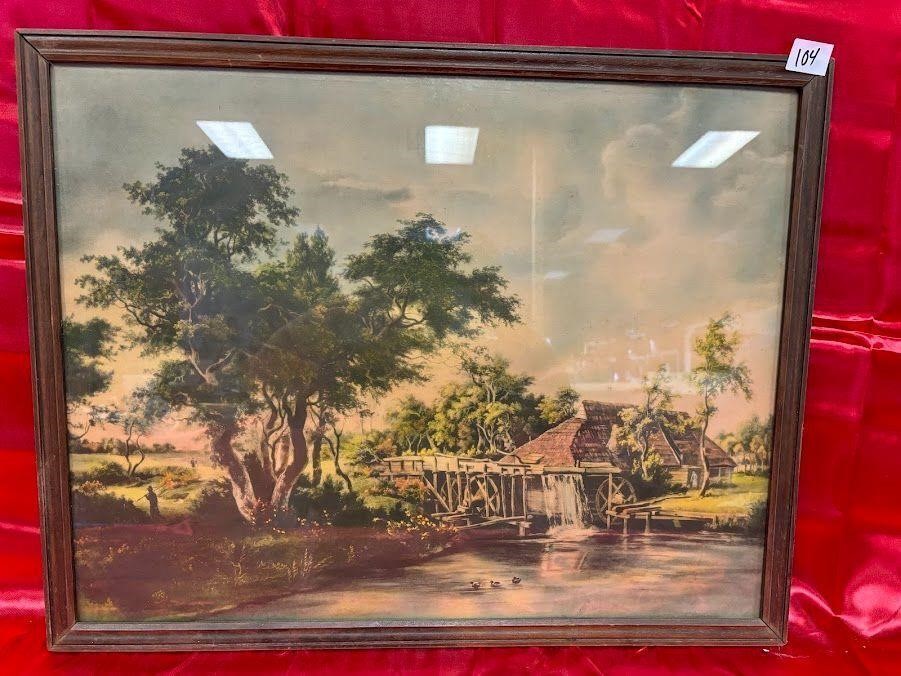 VTG Framed Litho, Mill and Pond scene