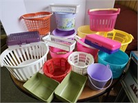 Plastic baskets, storage bins,