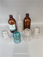 3 Old Bottles & 4 Insulators