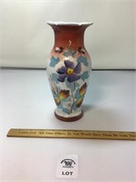VINTAGE HAND PAINTED FLORAL VASE 9 inches tall