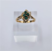 14K Gold, Diamond & Emerald Ring