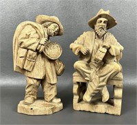 Two Folk Art Hand Carved Old Men