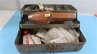 Metal Tackle Box w/Supplies and Collapsible Fish
