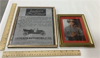 2 picture frames w/ photo &advertisement