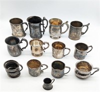 Lot of 13 Silver Plate Child's Mugs