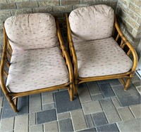 2 Vintage Ficks Reed Rattan Style Cushioned Chairs