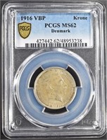 1916 VBP SILVER DENMARK KRONE PCGS MS62