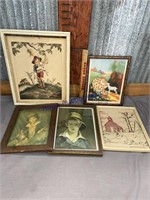 ASSORTED PICTURES/ FRAMES, ONE CLOTH STITCHING