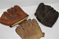 3 Vtg Leather Baseball Gloves. Higgins, Wilson