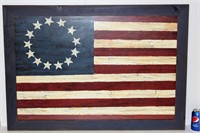 Vintage American Flag Art Print w Wood Frame