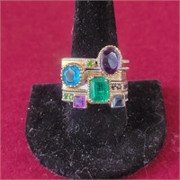 .925 Silver 4 Stacking mulitcolored stone rings