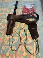 Leather holster, bullets, and scope