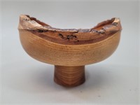 Artistisn Wood Pedistal Bowl , Signed