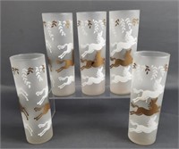 5 Vintage Libbey Cavalcade Frosted Horse Glasses