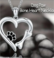 Dog Paws Bone Heart Necklace Silver Black