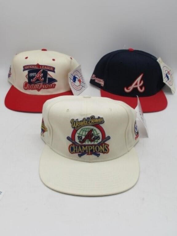 LOT OF 3 VINTAGE ATLANTA BRAVES HATS WITH TAGS