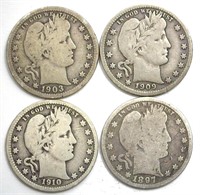 1897 1903 1909-S 1910 Quarter VG 4pc Lot