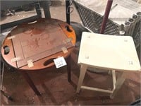 Drop leaf tray/stand; bar stool