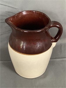 Brown and White Stoneware Pitcher