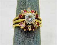 14K Gold Diamond & Gem Wedding Ring Set 6.6 Gr TW