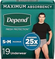 Depend Underwear for Men S/M, Grey, 19 Count