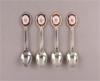 Japanese Silver-plated Porcelain Spoons 4pc