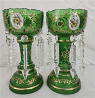 Pair of Antique Hand Painted Candle Lusters