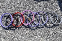 Lot of 7 16" and 1 12" bike rims various colors