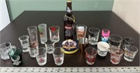 Miscellaneous shot glasses collector bottle and