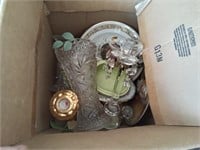 group of plates,trinket box,prism candle stick,