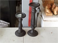 2 modern wood candle holders