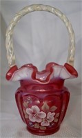 Fenton 8.5" Hand Painted Cranberry Opalescent Vase