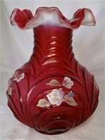 Fenton Cranberry Opalescent Hand Painted Drapery