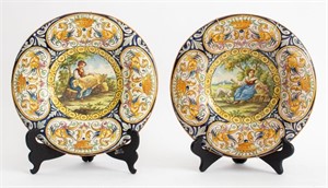 Italian Majolica Decorative Plates, Pair