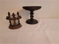 Bronze Color Metal Compote & Pillar Candle Holder