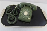 MCM silver/black tray & vintage avocado dial phone