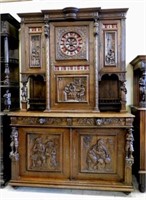 Ornately Carved French Breton Style Oak Buffet.