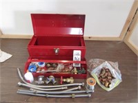 Red metal tool box with content