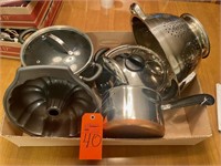 Pots & pans with lids, colander, bunt pan